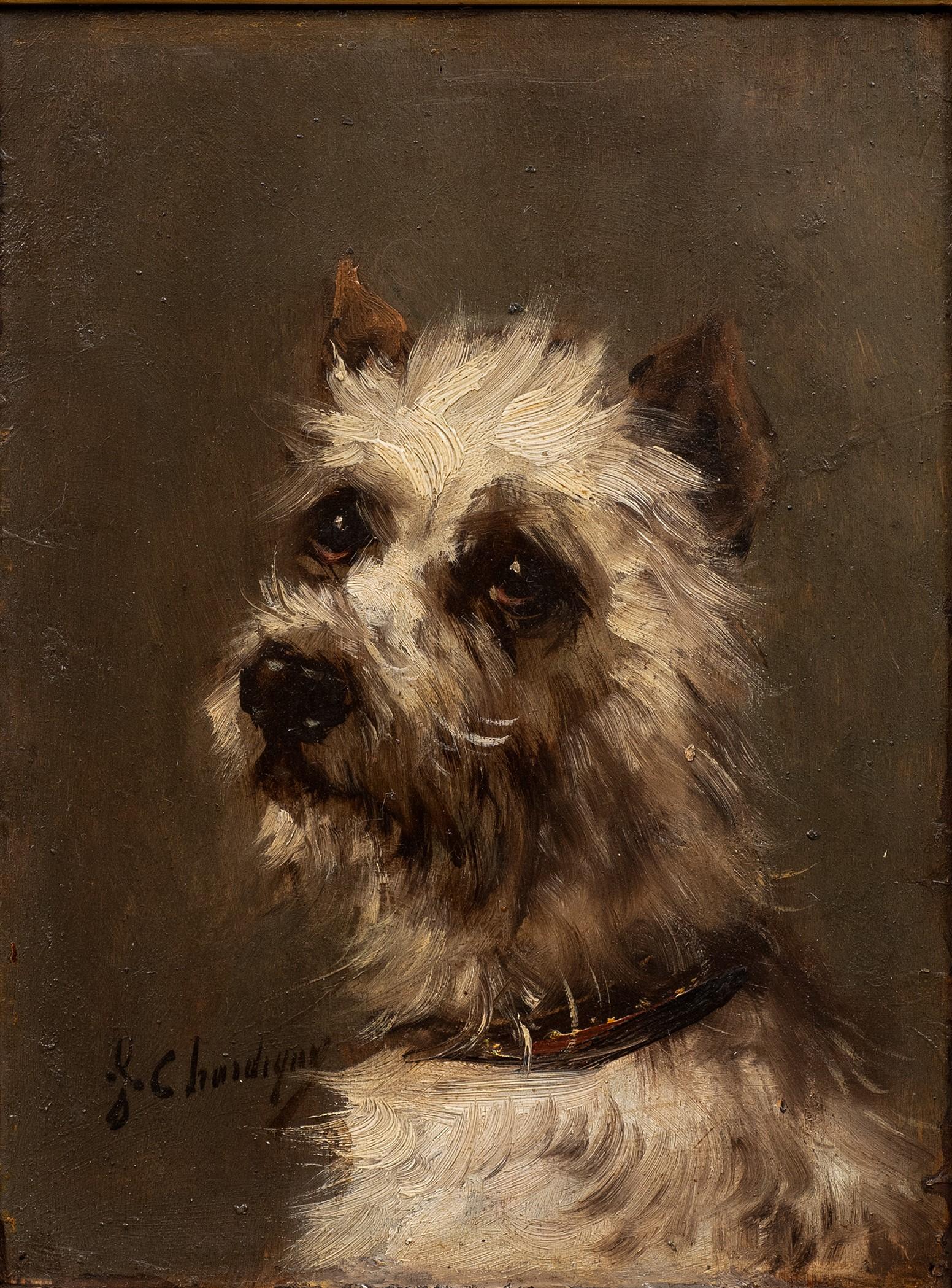 Retrato de perro Terrier 3/4 Vista de Jules Chardigny (1849-1892) circa 1870s en venta 1
