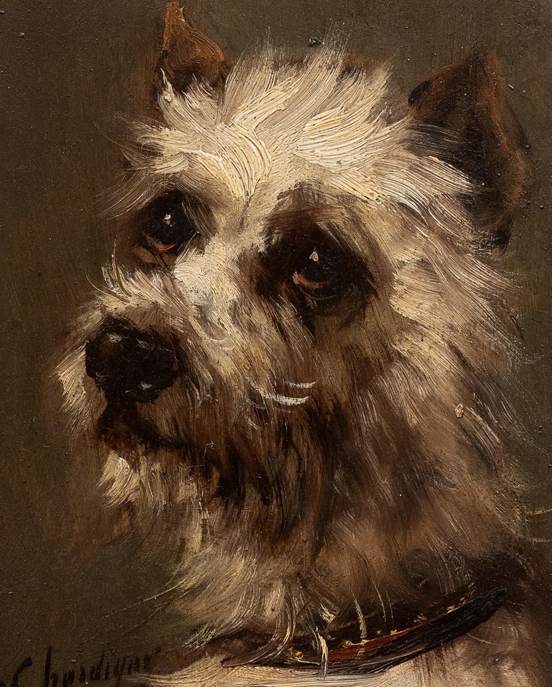 Retrato de perro Terrier 3/4 Vista de Jules Chardigny (1849-1892) circa 1870s en venta 2
