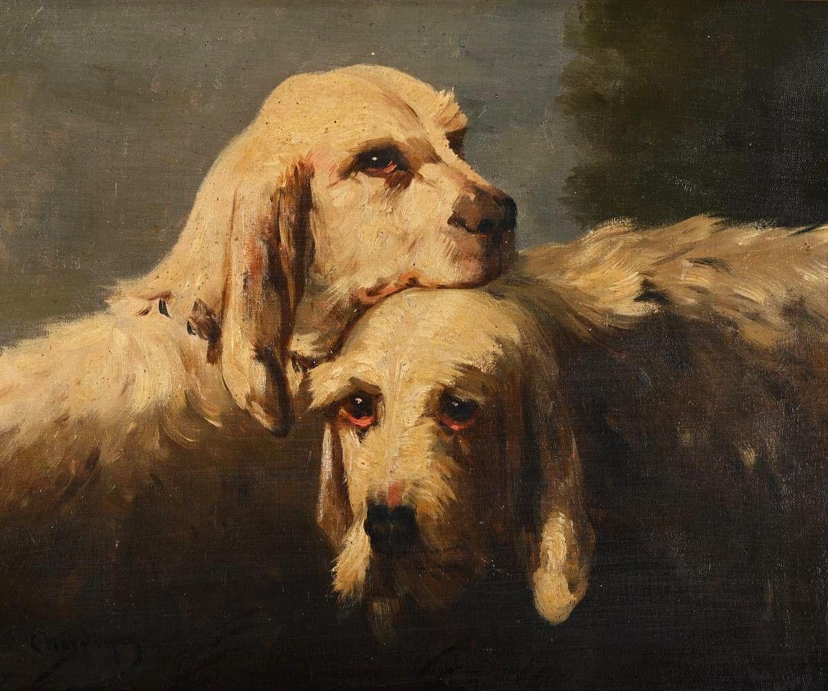 portrait of 2 dogs, Grand Griffon Vendéen Hunting Dogs by Jules Chardigny For Sale 2