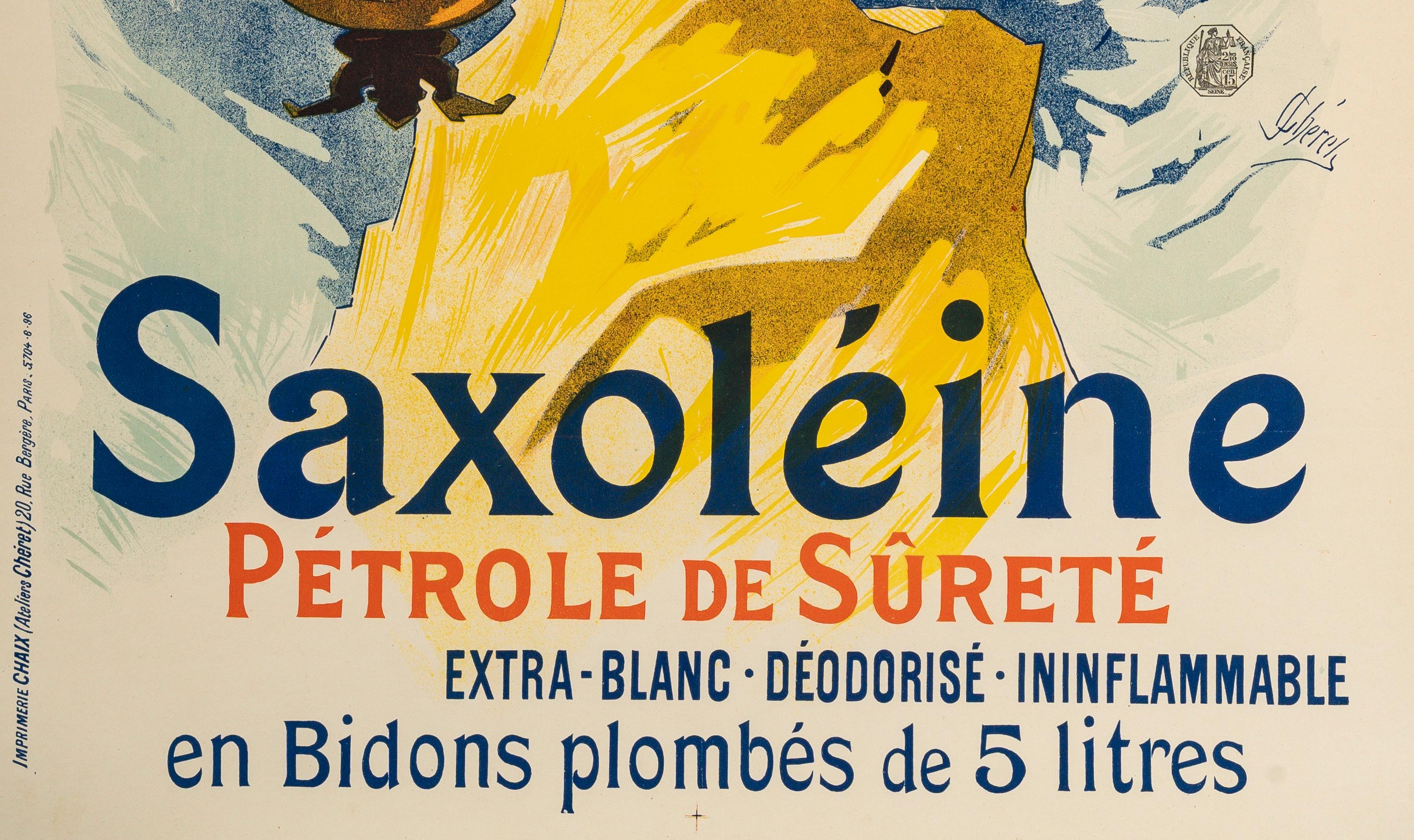 Belle Époque Jules Cheret, Poster originale della Belle Epoque, Saxoleine, lampada ad olio Art Nouveau 1895 in vendita