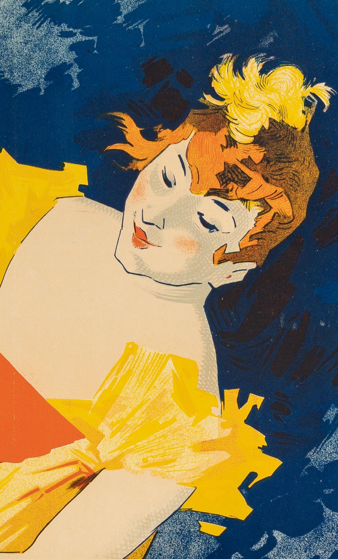 Francese Jules Cheret, Poster originale della Belle Epoque, Saxoleine, lampada ad olio Art Nouveau 1895 in vendita