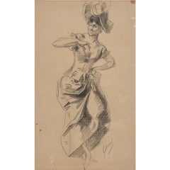 Jules Cheret Disegno originale a carboncino e grafite