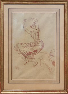 Jules Cheret Original Crayon Drawing, 1890