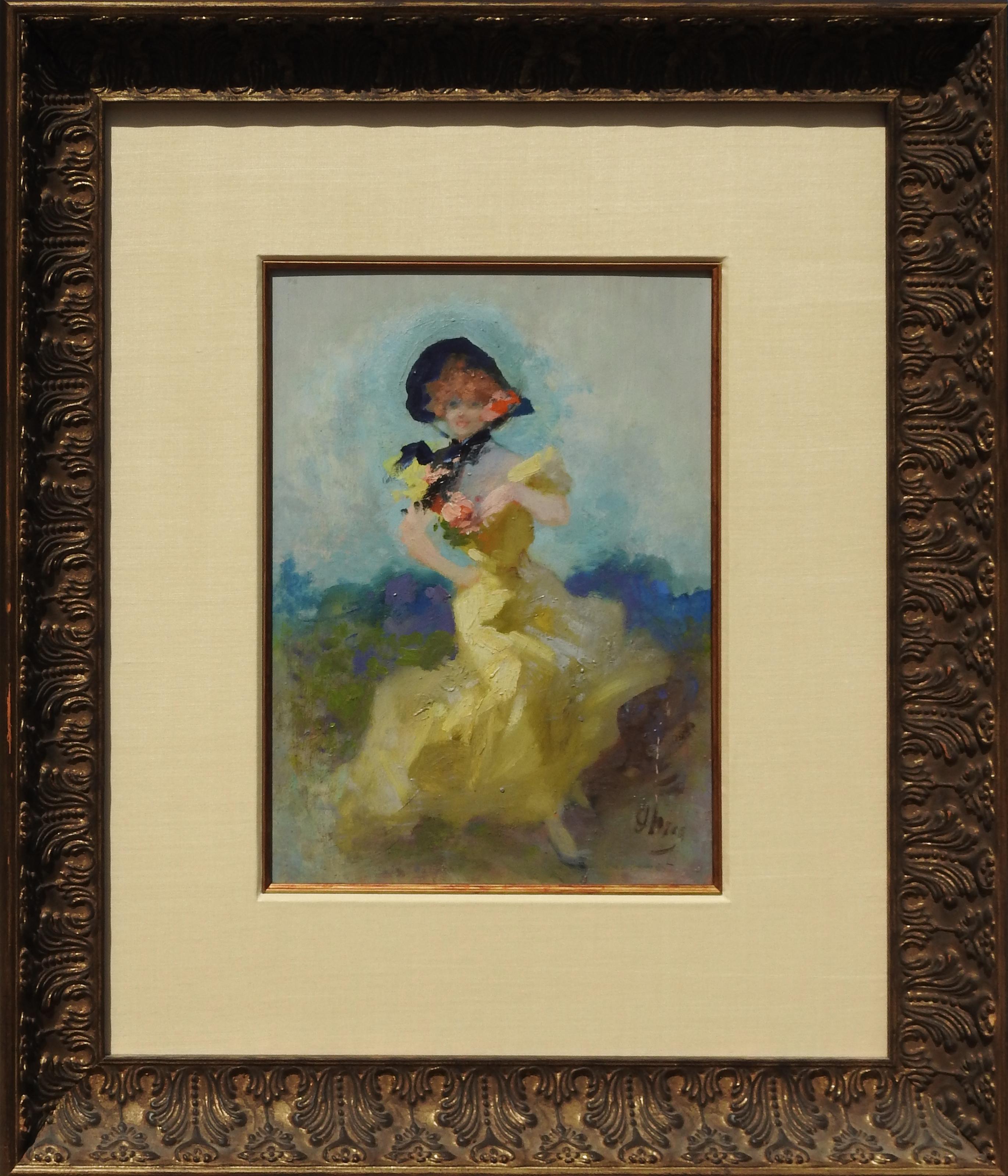 "La Belle Epoque", peinture originale de Jules Chèret à l'huile sur carton, 13x9 in, Figure