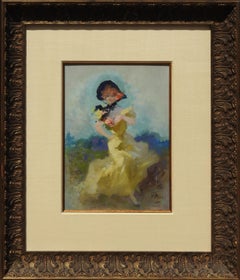 "La Belle Epoque", Original Jules Chèret oil on board painting, 13x9 in., Figure