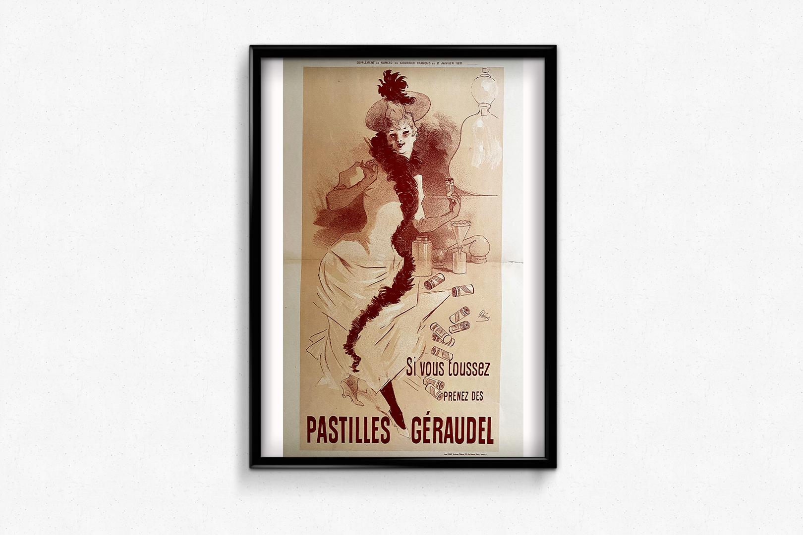 Sublime poster of the period realized in 1891 by Jules Chéret 🇫🇷 (1836-1932) to promote the pastilles for the throat of the brand Géraudel.

Jules Chéret, to whom the title of 