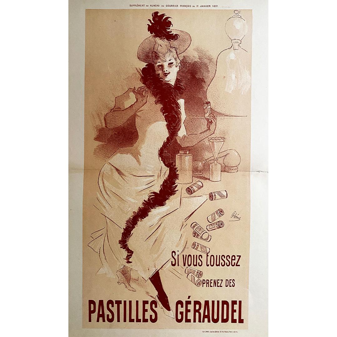 Sublime poster of the period realized in 1891 by Jules Chéret 🇫🇷 (1836-1932) to promote the pastilles for the throat of the brand Géraudel.

Jules Chéret, to whom the title of "father of the poster" is attributed, created and printed more than