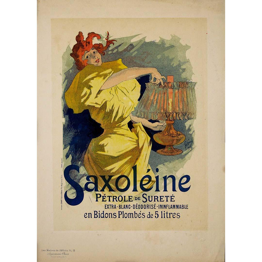 This vibrant and iconic 1894 lithographic poster by Jules Chéret, the celebrated pioneer of French advertising art, was created to promote Saxoléine, a household petroleum product marketed as extra white, deodorized, and non-flammable—an innovation