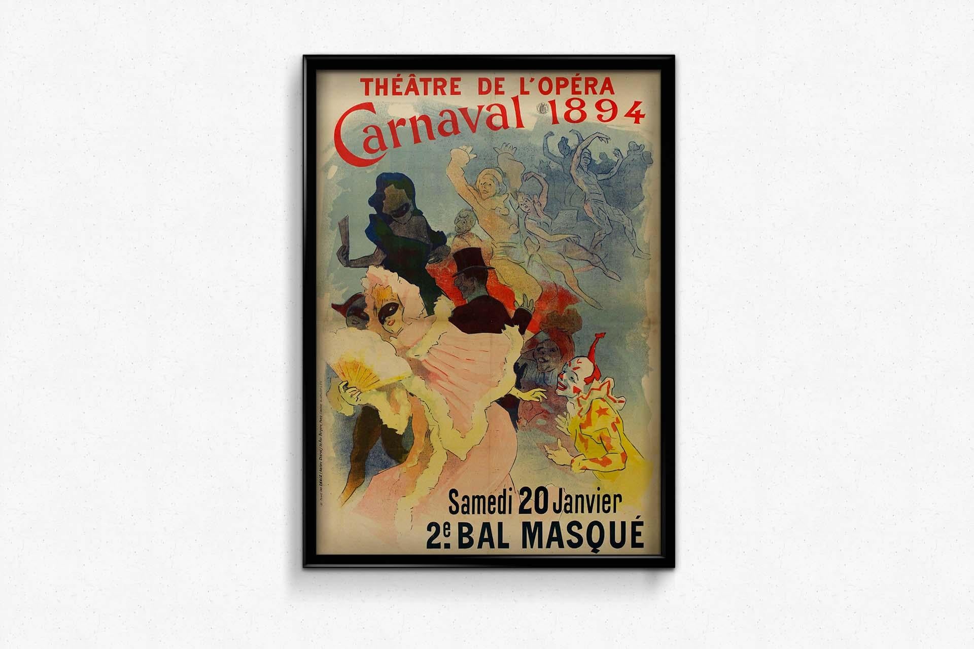 1894 original poster by Jules Chéret Théâtre de l'Opéra Carnaval - 2e Bal Masqué For Sale 2