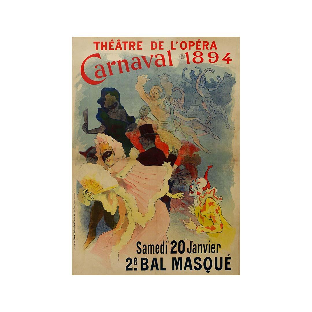 1894 original poster by Jules Chéret Théâtre de l'Opéra Carnaval - 2e Bal Masqué For Sale 4