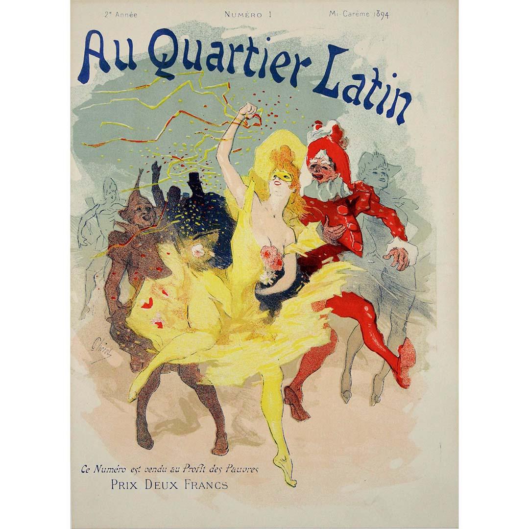 The 1894 original poster by Jules Chéret, titled "Au quartier Latin Mi-Carême," unveils a captivating snapshot of the festive atmosphere during the Mi-Carême celebration in the Latin Quarter of Paris.

As the first number of its series, this poster