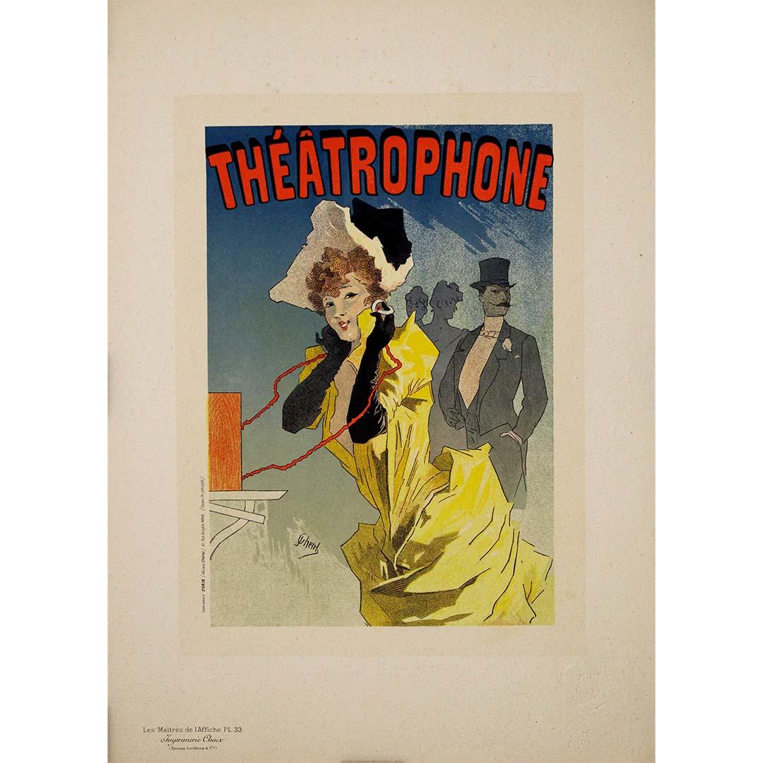 Con l'eleganza, l'estrosità e il vibrante spirito parigino, la litografia Théâtrophone di Jules Chéret è una gemma della celebre serie Les Maîtres de l'Affiche, pubblicata nel 1896. Spesso definito il "padre del manifesto moderno", Chéret fonde la