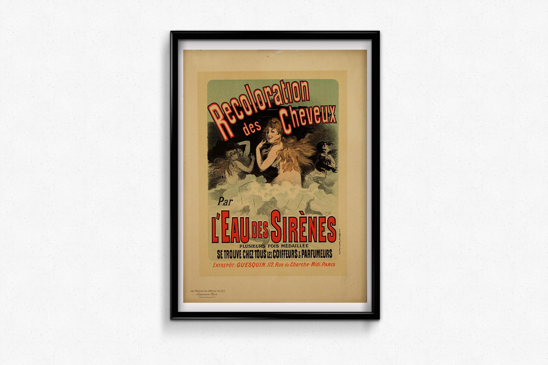 Manifesto litografico del 1898 Maîtres de l'Affiche di Jules Chéret L'Eau des Sirènes in vendita 1