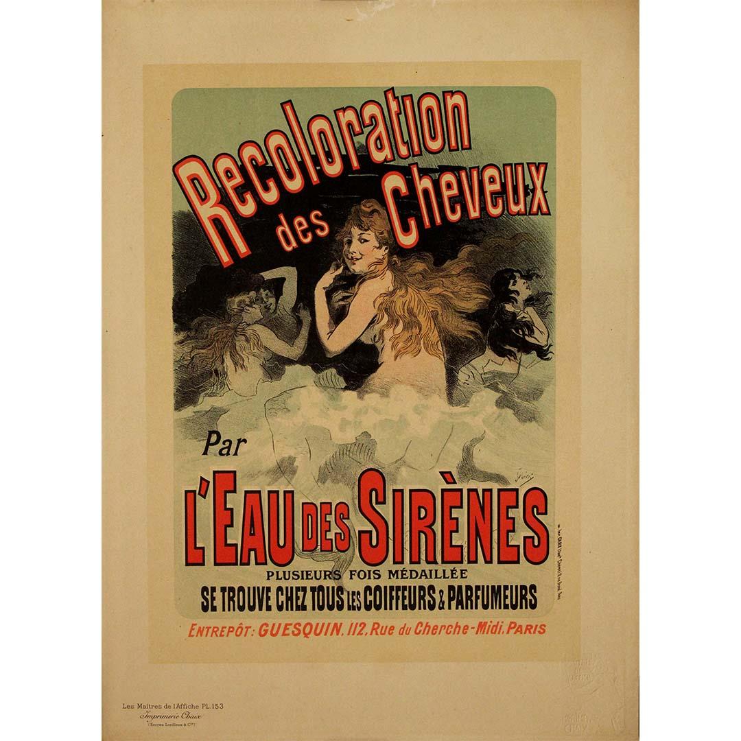 Affiche lithographique de 1898 des Maîtres de l'Affiche par Jules Chéret L'Eau des Sirènes