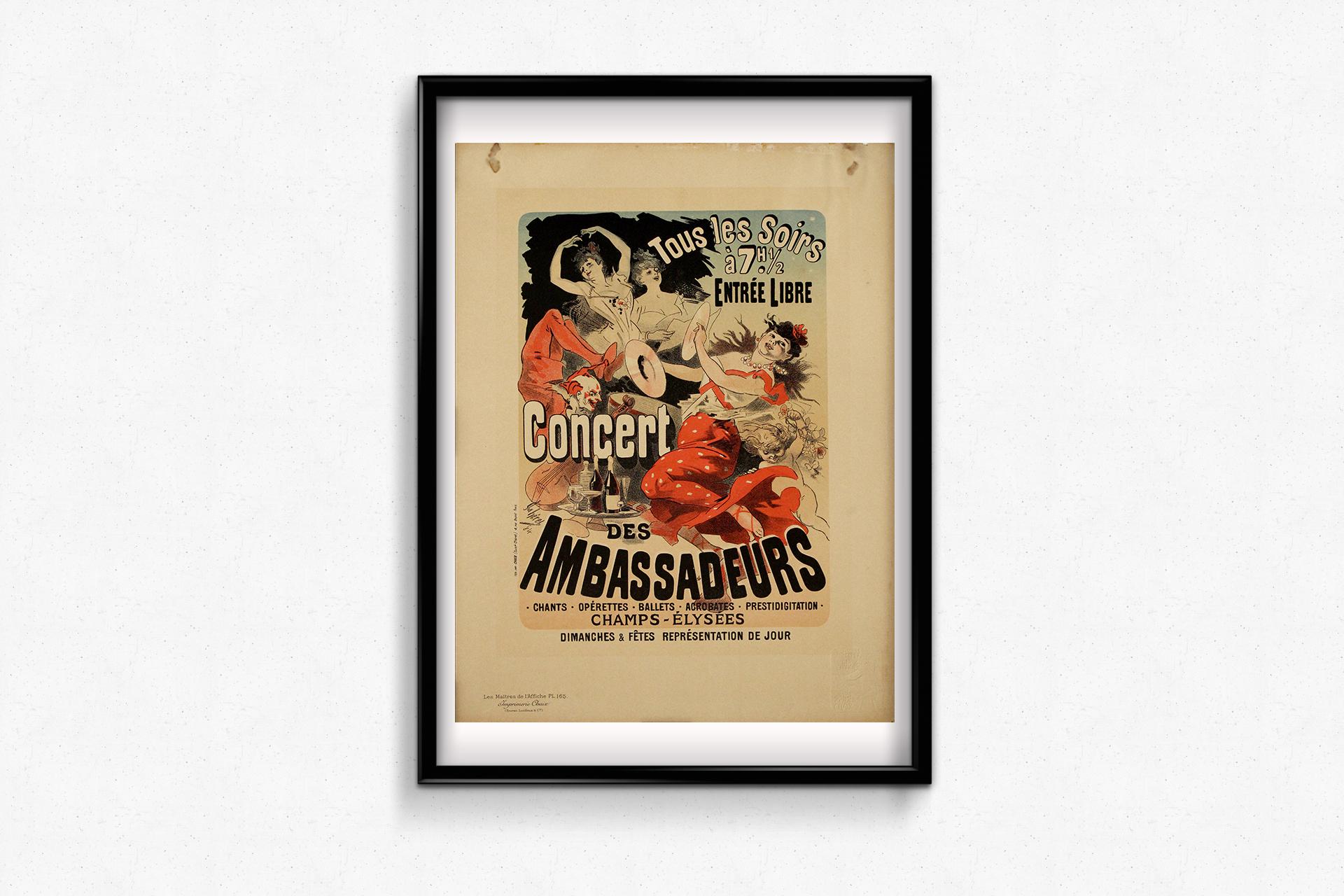 1898 Original lithographic poster by Jules Chéret - Concert des Ambassadeurs For Sale 2