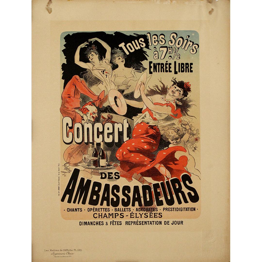 1898 Original lithographic poster by Jules Chéret - Concert des Ambassadeurs