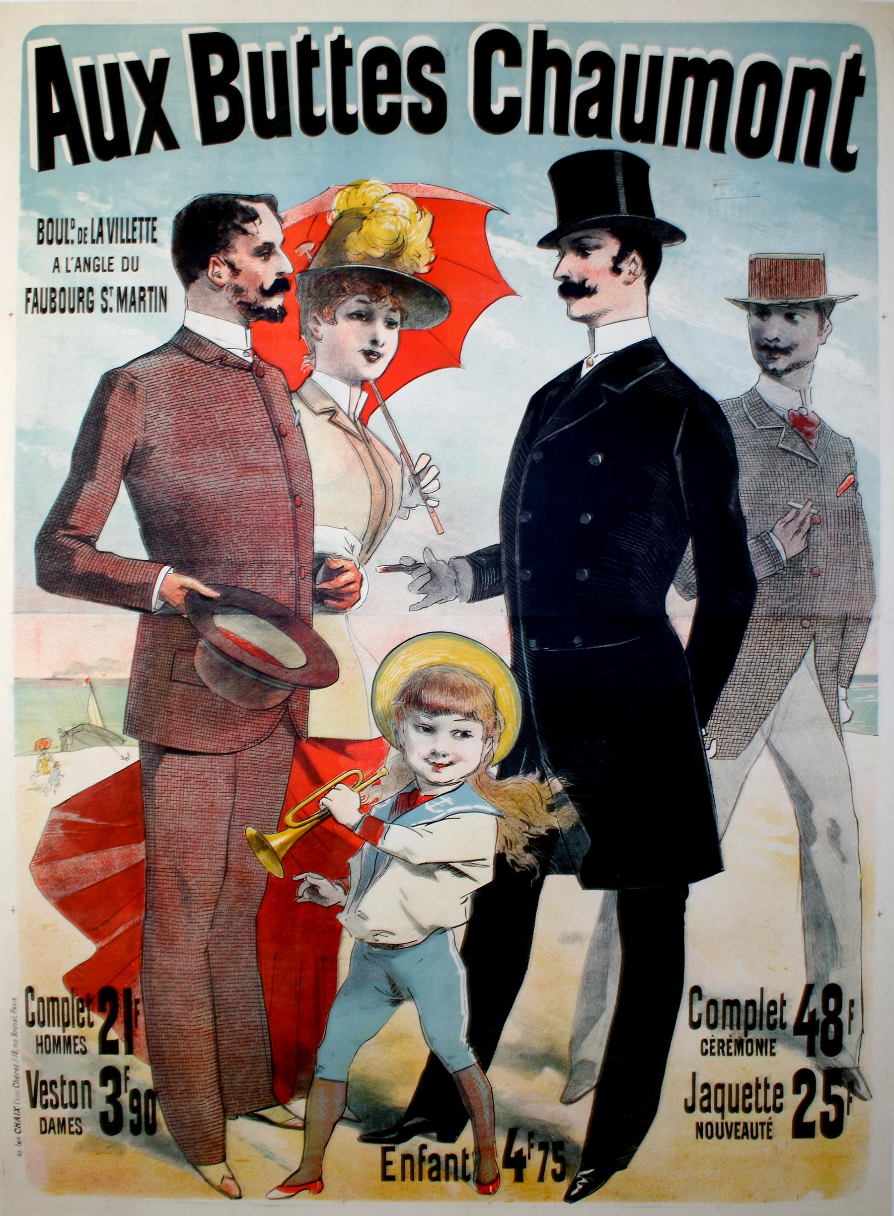 Aux Buttes Chaumont Poster 1888 by Jules Cheret Men's Fashions Large - Print by Jules Chéret