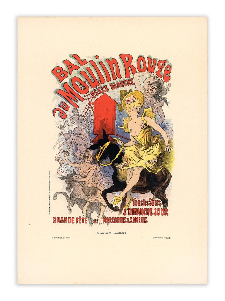 Bal du Moulin Rouge by Jules Chéret, Belle Époque cabaret lithograph, 1896 For Sale 2