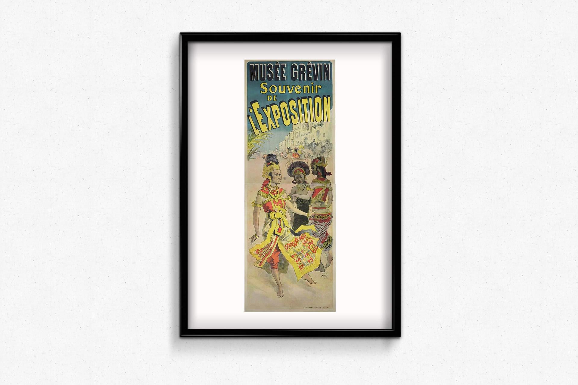 Manifesto originale della Belle Époque del 1890 Jules Chéret Musée Grévin mostra coloniale in vendita 1