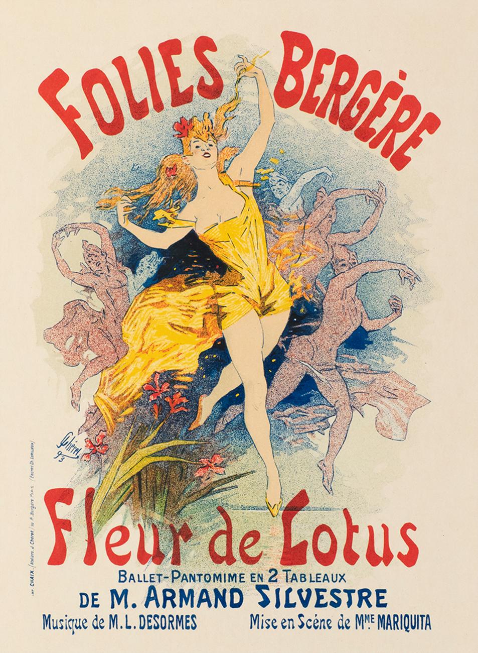 Folies Bergère: Fleur de Lotus by Jules Chéret, Belle Époque lithograph, 1896