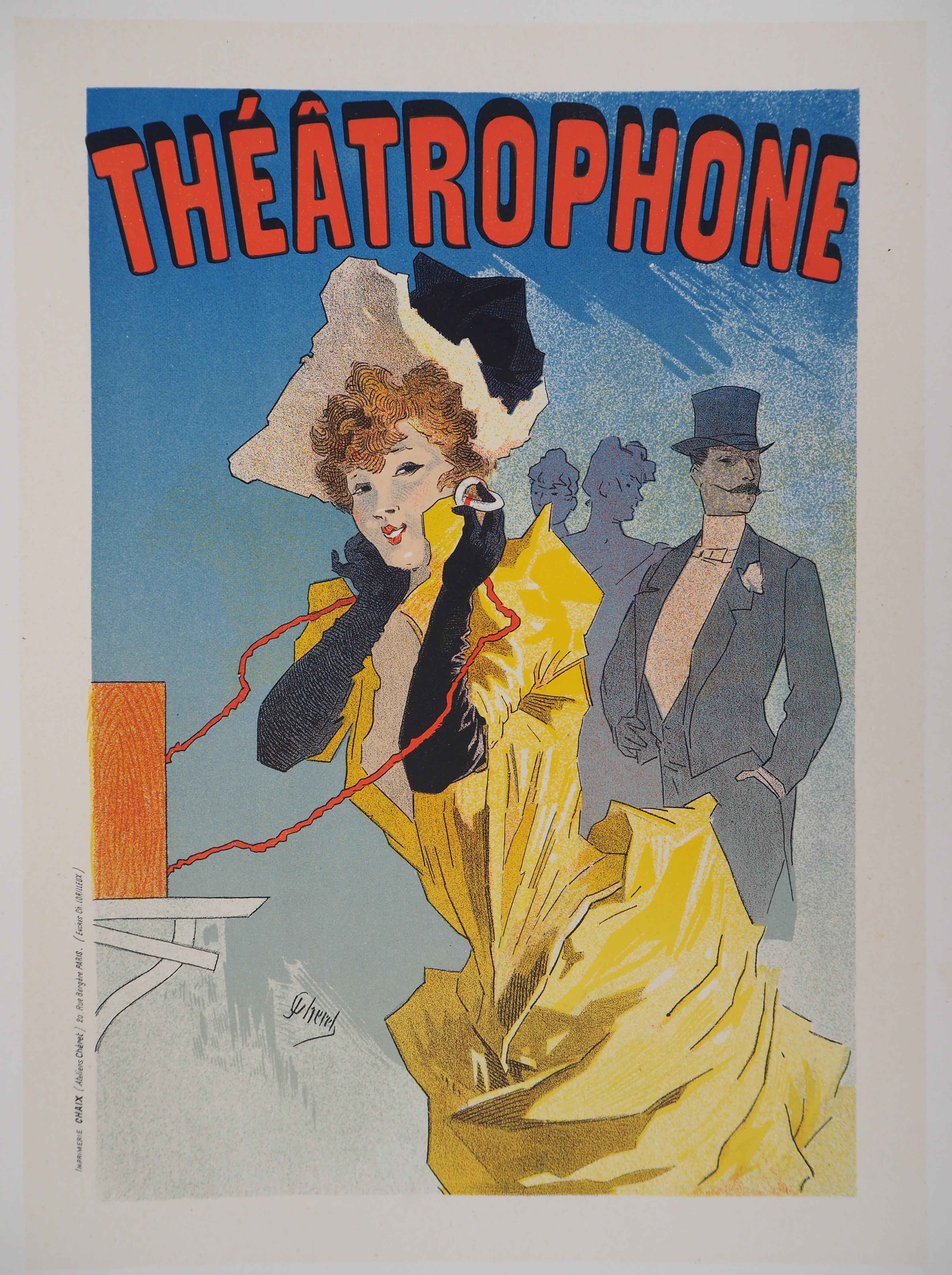 Jules Chéret Figurative Print - Girl on the Phone (Théâtrophone) - Lithograph (Les Maîtres de l'Affiche), 1895