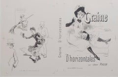 Antique "Graine d'Horizontales, " Original Black & White Lithograph by Jules Cheret