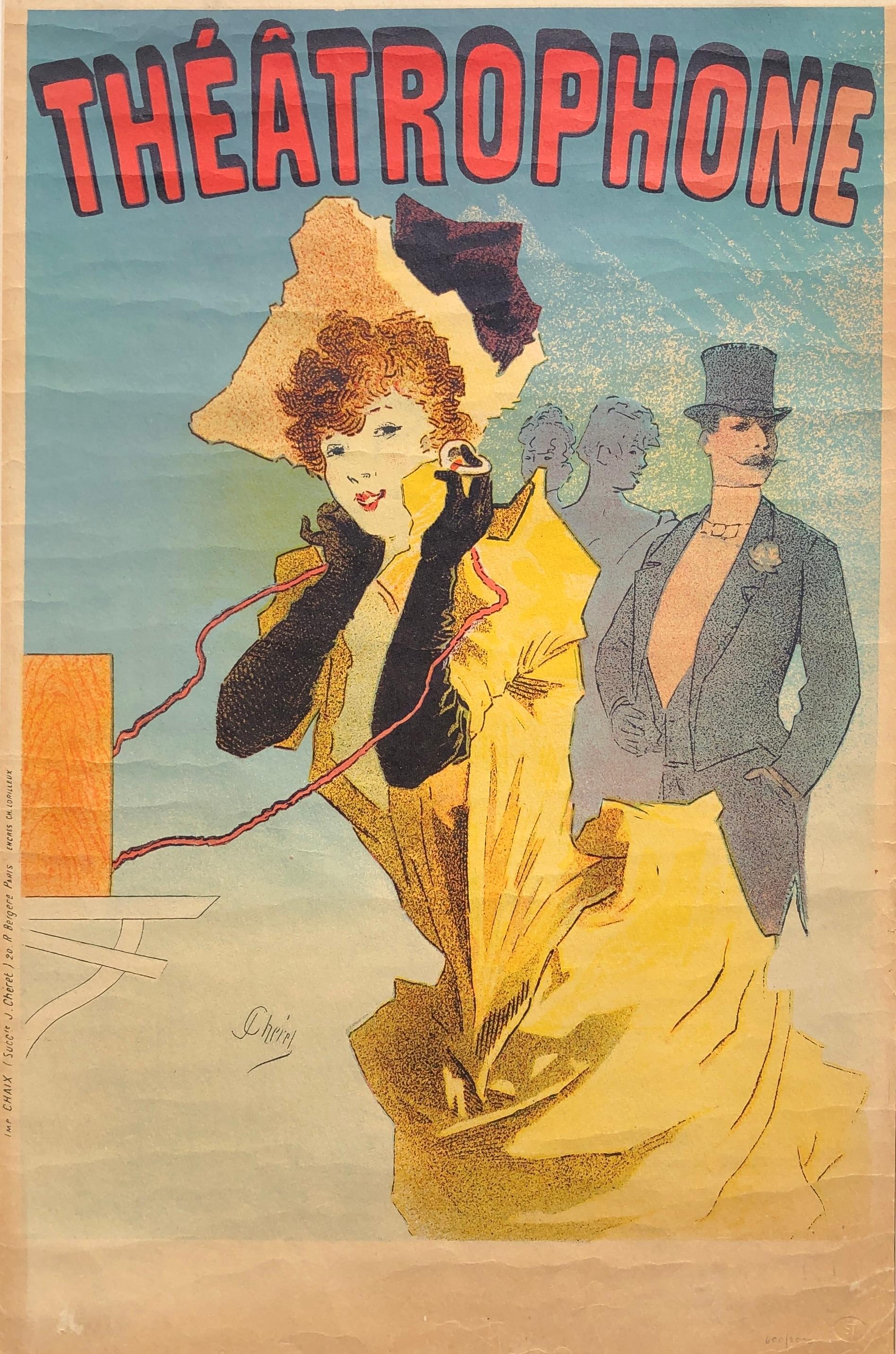 "Le Théâtrophone" Vintage Art Nouveau Lithograph Poster by Jules Cheret