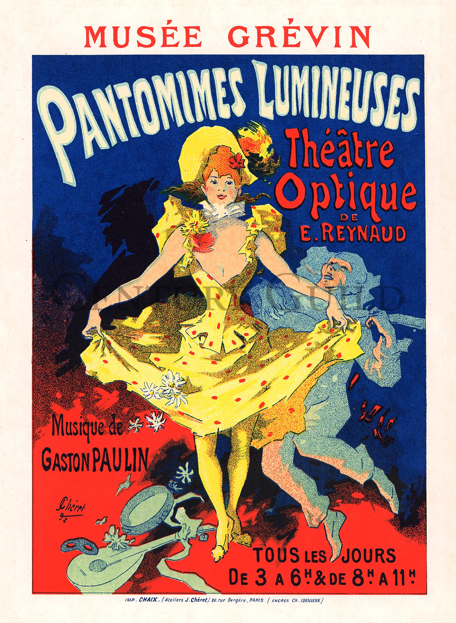 Musée Grévin, Pantomimes Lumineuses by Jules Cheret, Commedia lithograph, 1896 