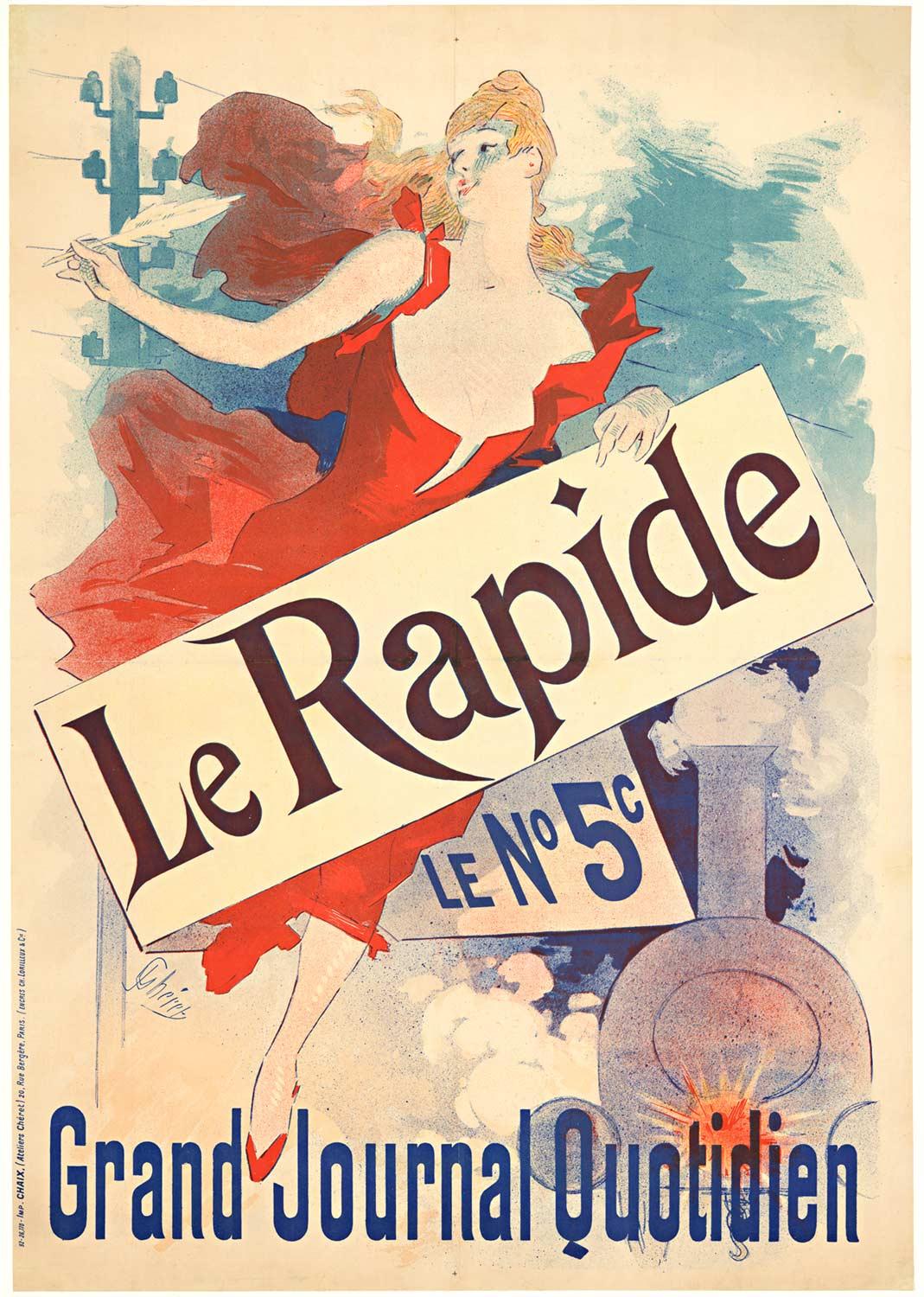 Affiche vintage d'origine « Le Rapide Grande Journal Quotidien » ; art nouveau 