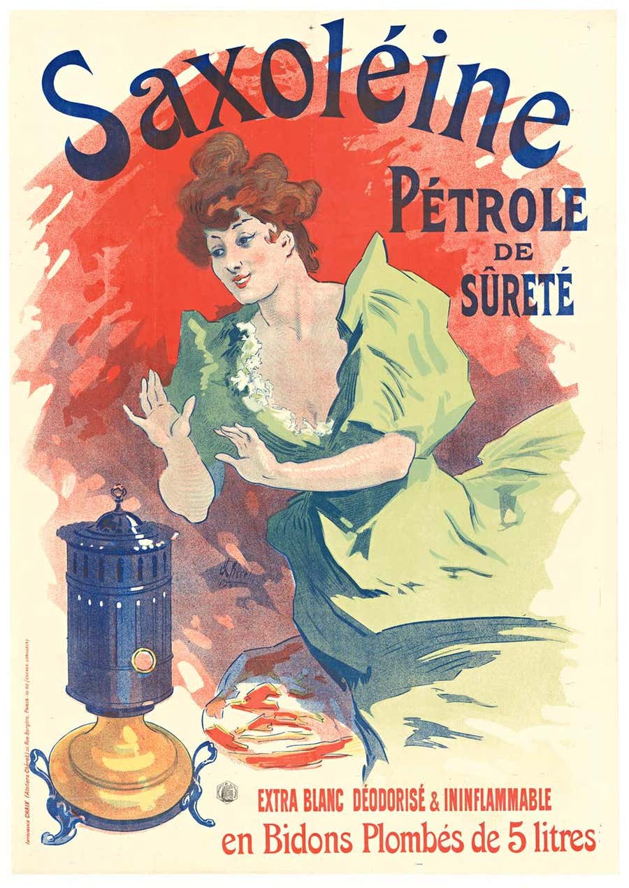 Original "Saxoleine Petrole Surete" vintage stone lithograph 1900