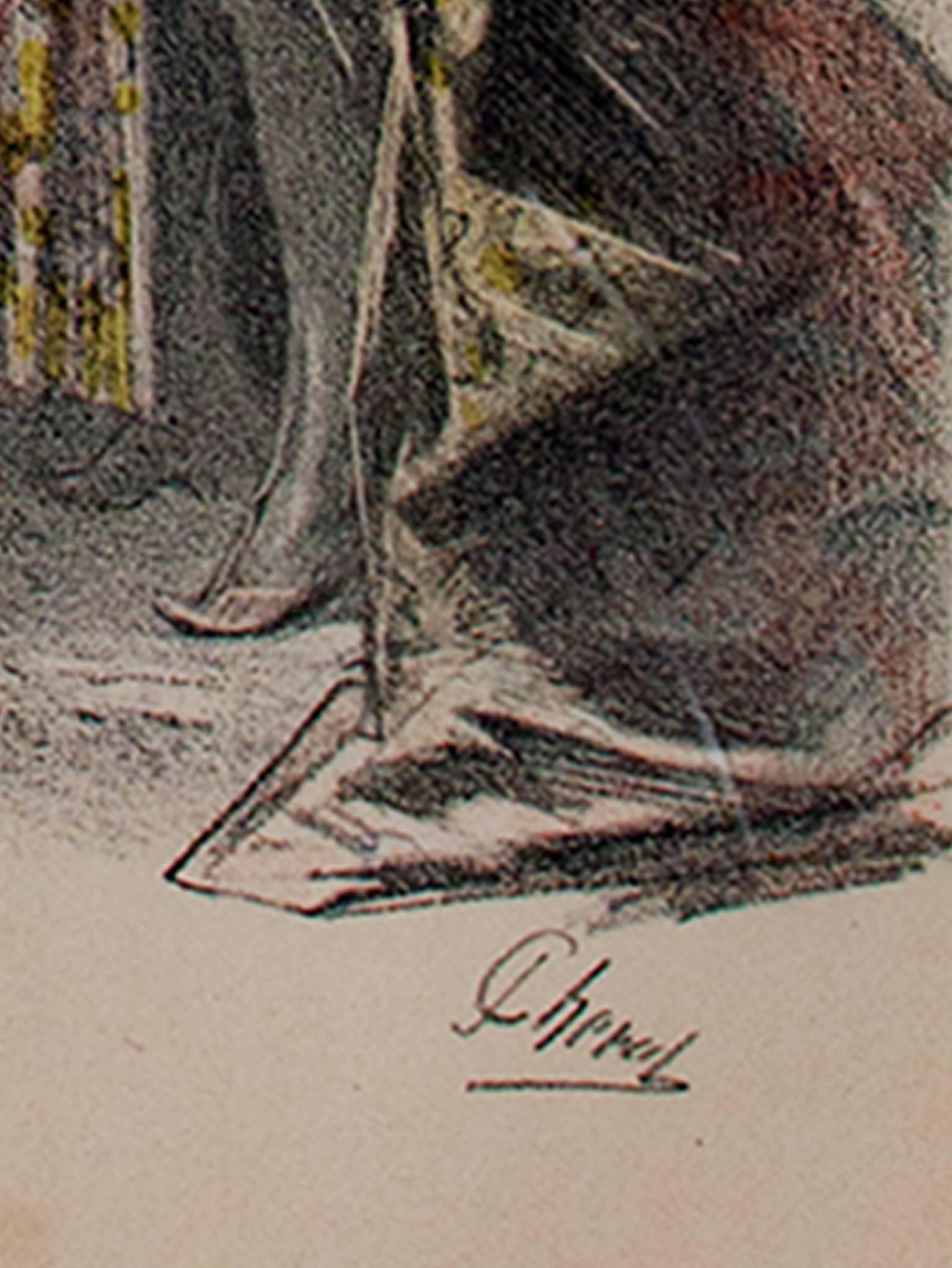 ballet dancer with yellow dress late 19th century color lithograph poster - Print by Jules Chéret
