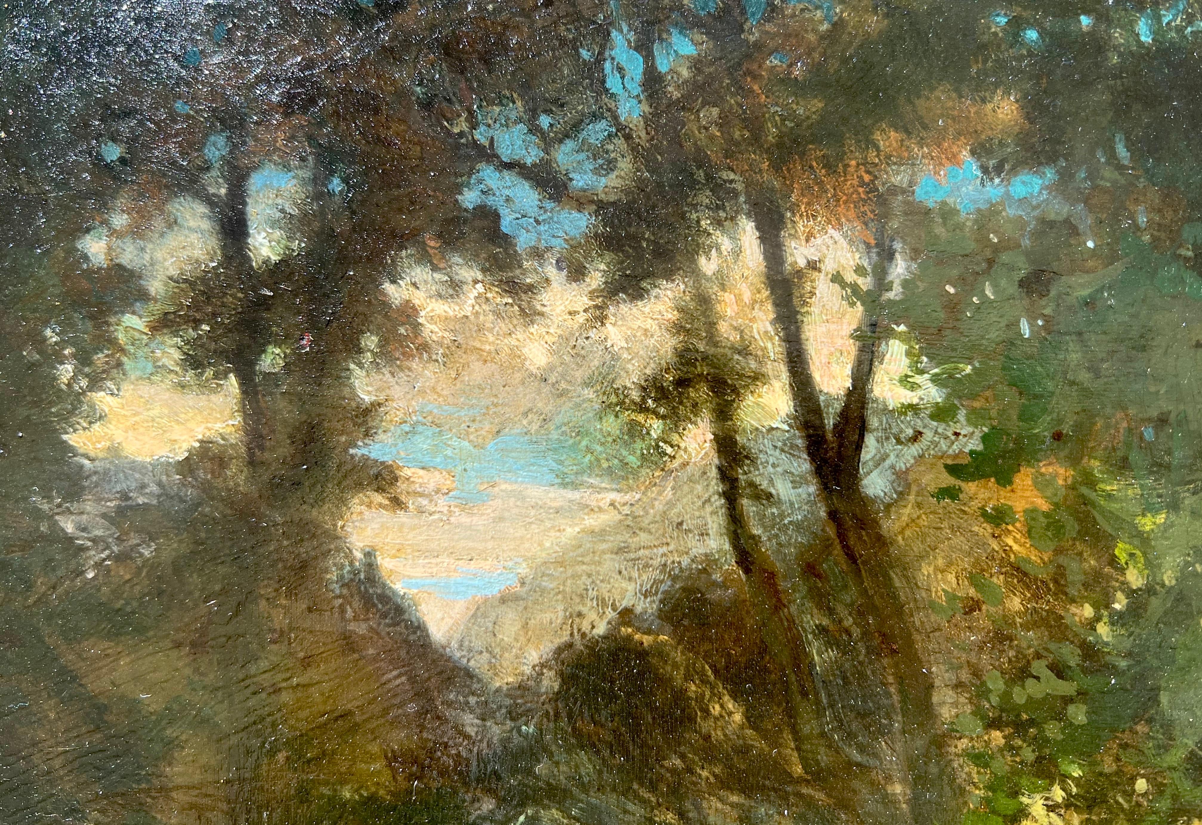 Peinture française de l'école de Barbizon du 19e siècle Élégant groupe à l'extérieur en vente 1