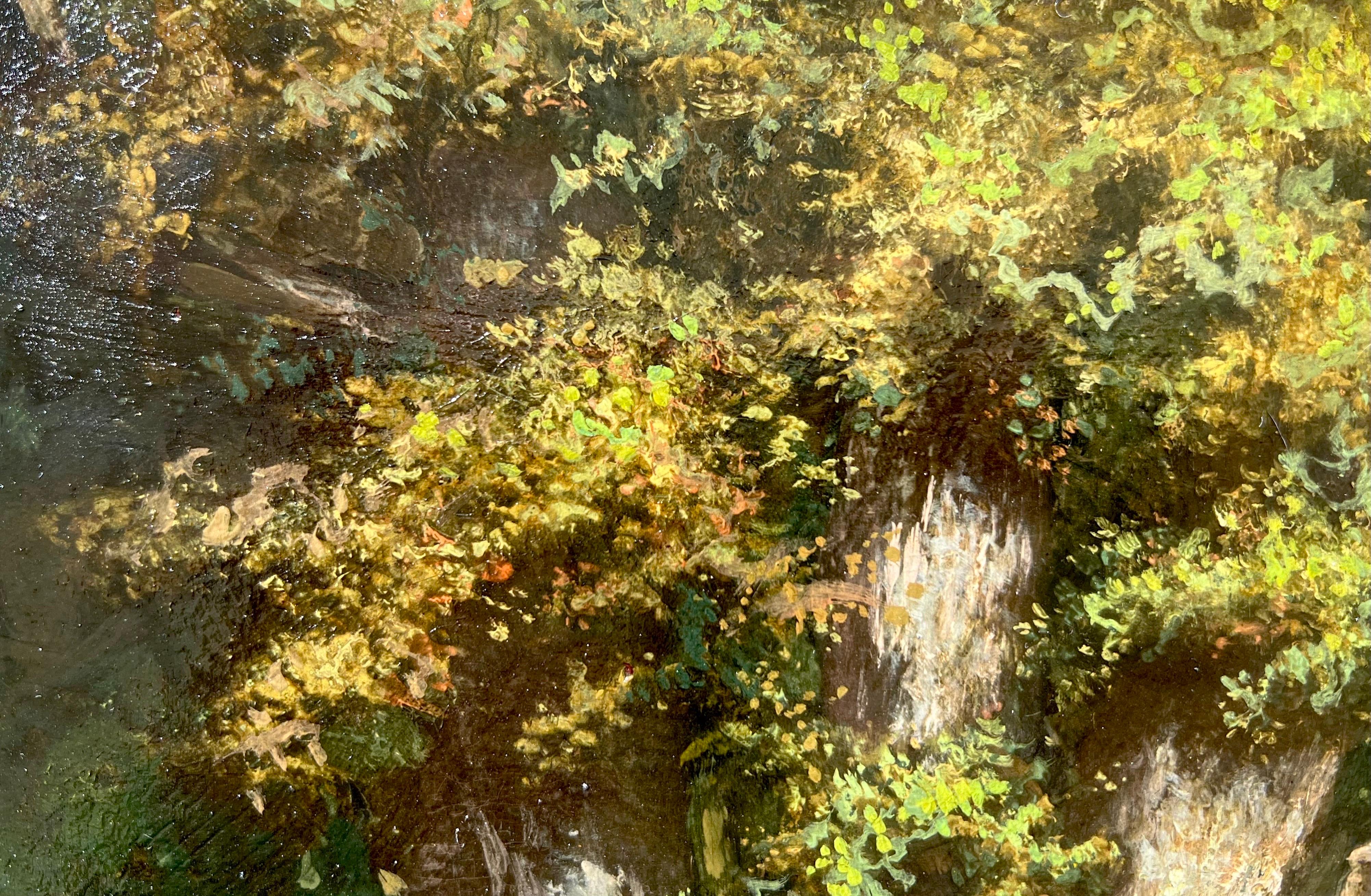 Pintura de la escuela francesa de Barbizon del siglo XIX Grupo elegante al aire libre en venta 3