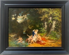 Pintura de la escuela francesa de Barbizon del siglo XIX Grupo elegante al aire libre