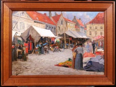 Market day in Nieuport, Belgium, painting, Tiffany, impressionism