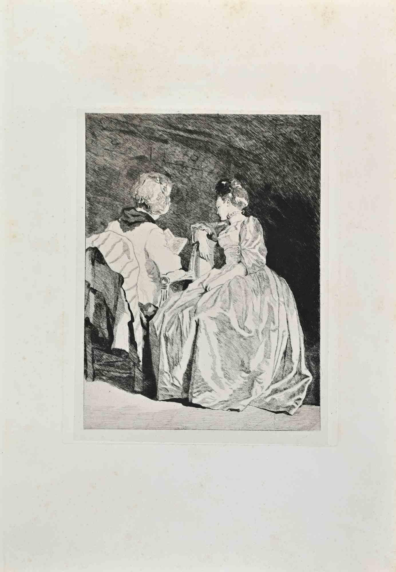 Conversation is an artwork realized by Jules de Goncourt in the mid-19th Century.

Etching.

Good conditions.



Realized for the "Société des Aquafortistes. Born on the initiative of the publisher Alfred Cadart, the Société des Aquafortistes had