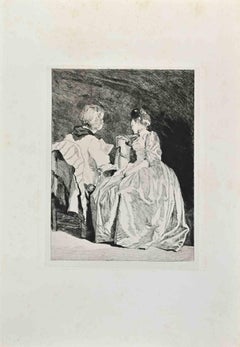Conversation - Etching by Jules de Goncourt - Mid-20th Century
