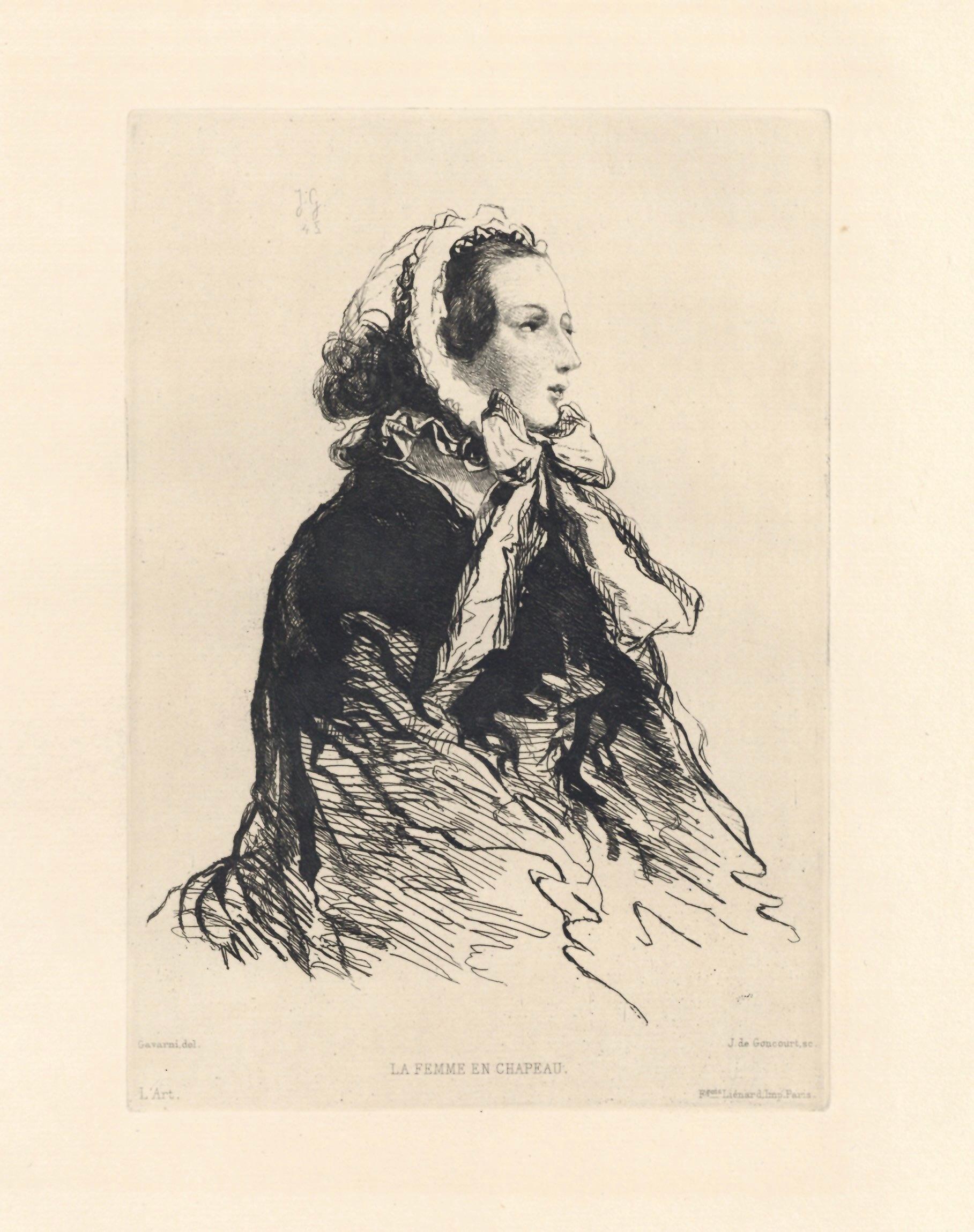 "La femme en chapeau" eau-forte - Print de Jules de Goncourt