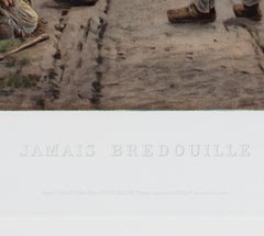 Late 19th century color lithograph figures dog rabbit landscape cart haystacks