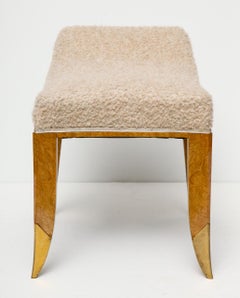 Jules Deroubaix, Stool in Burled Elm, Gilt Bronze, and Shearling, France