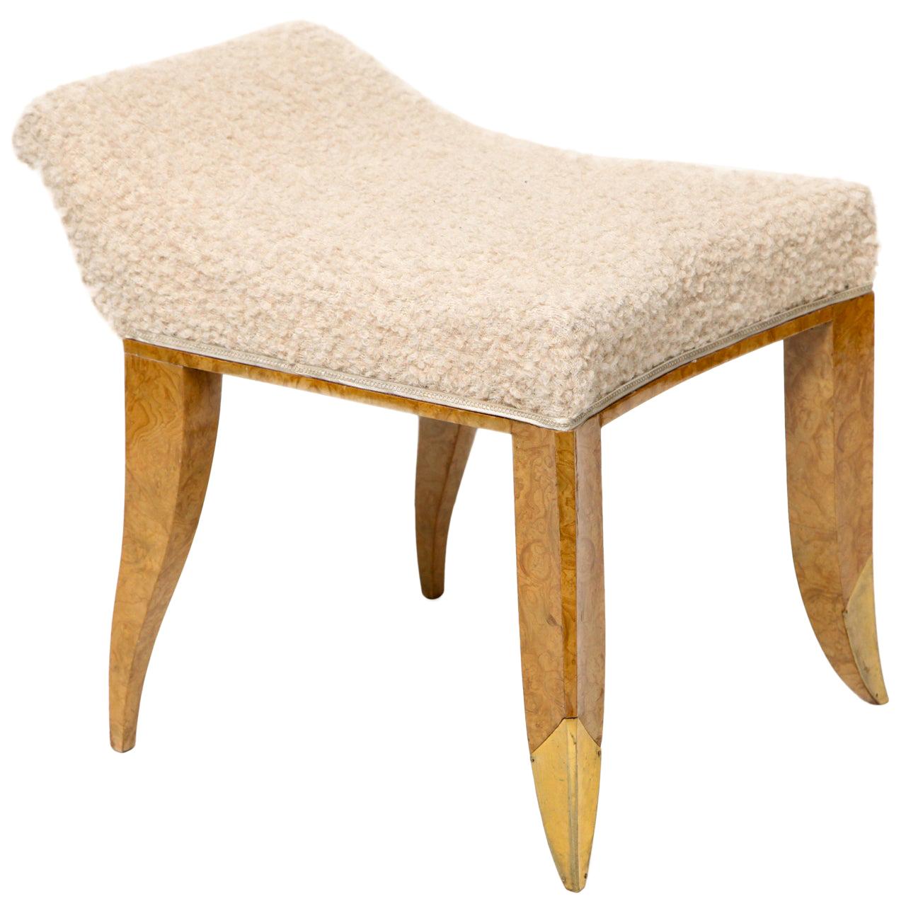 Jules Deroubaix, Stool in Burled Elm, Gilt Bronze, and Shearling, France