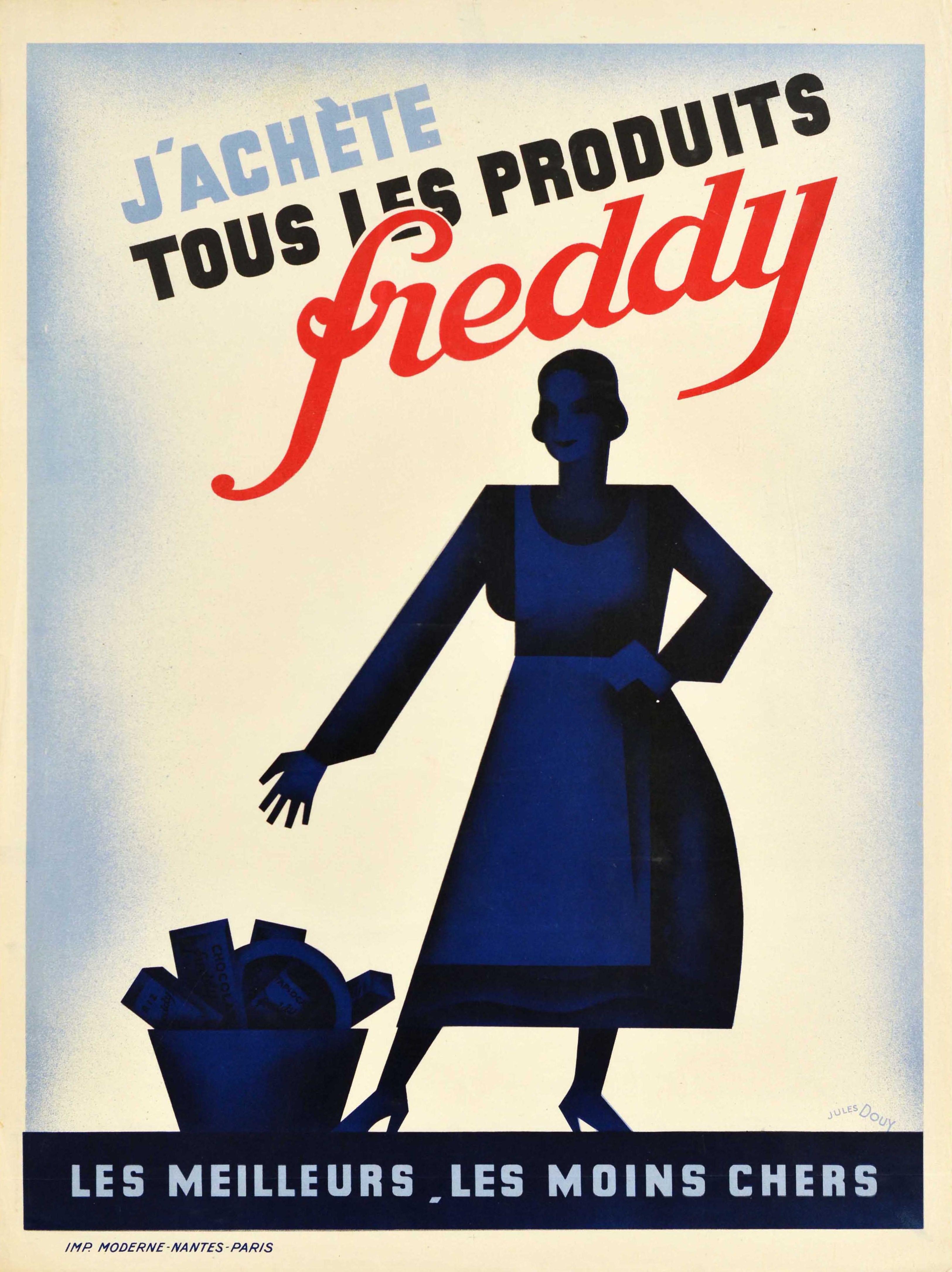 Original Vintage-Werbeplakat J'Achete Tous Les Produits Freddy Products, Vintage