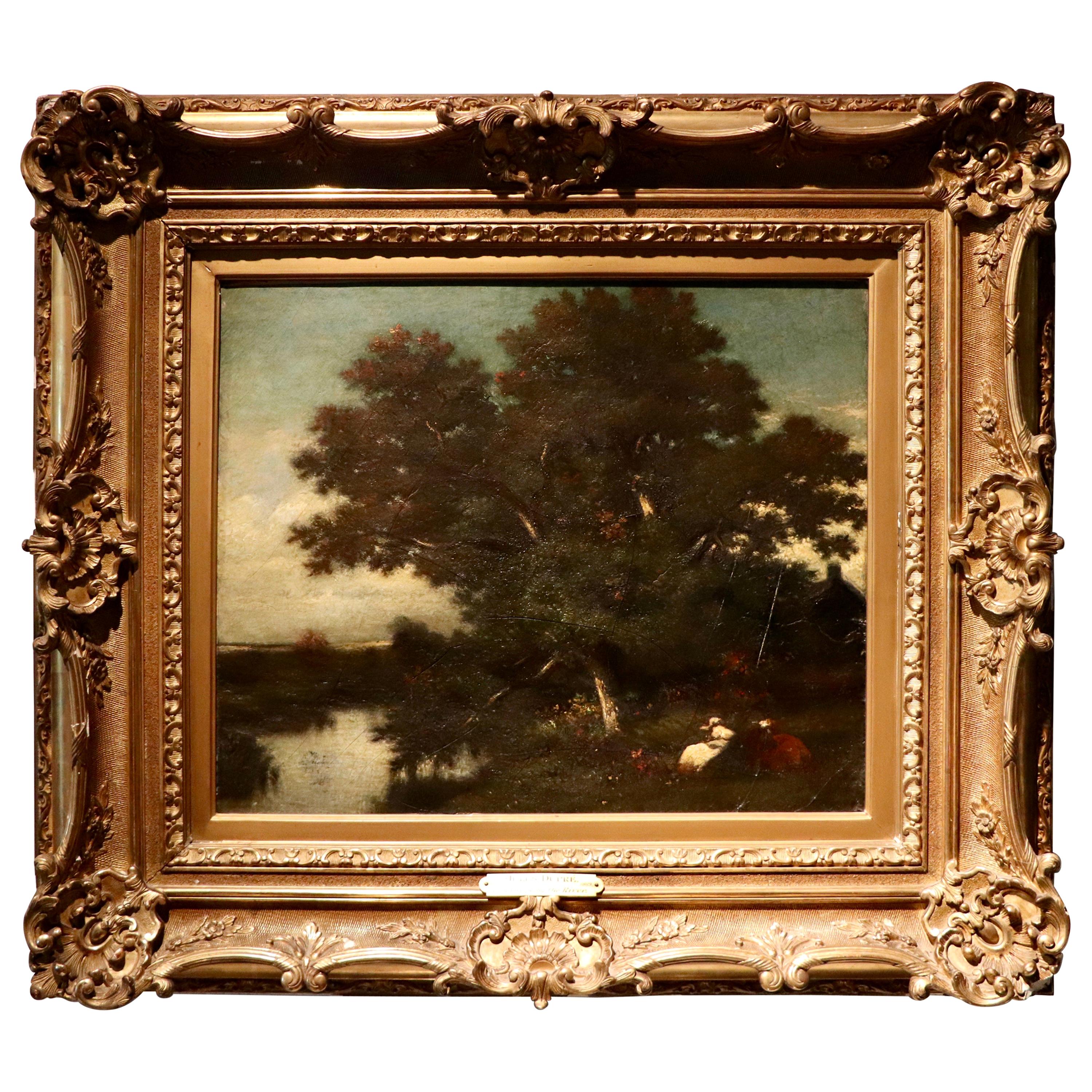 Barbizon School Painting, Jules Dupré "Landscape by the River", Oil on Canvas For Sale