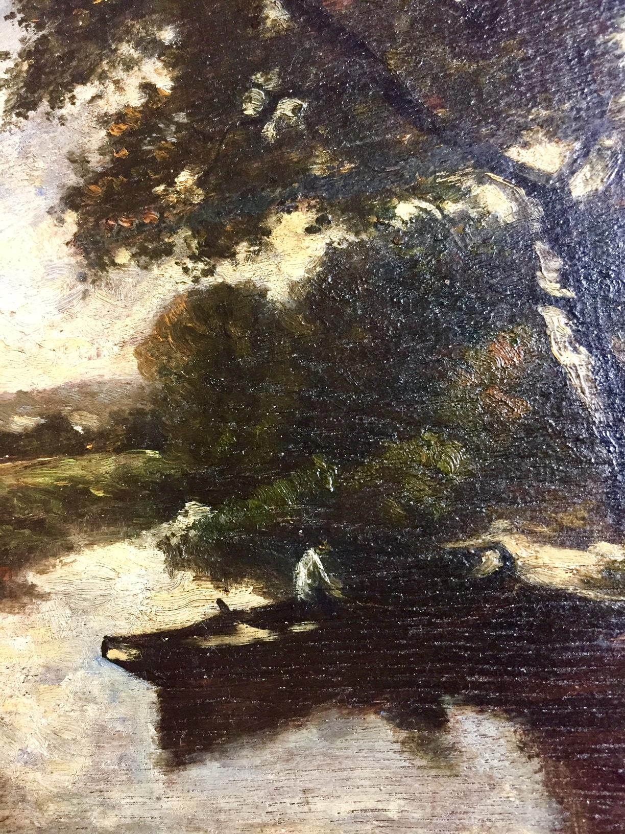 Bois Peinture française de l'école de Barbizon, attribuée à Jules Dupré, huile sur bois en vente