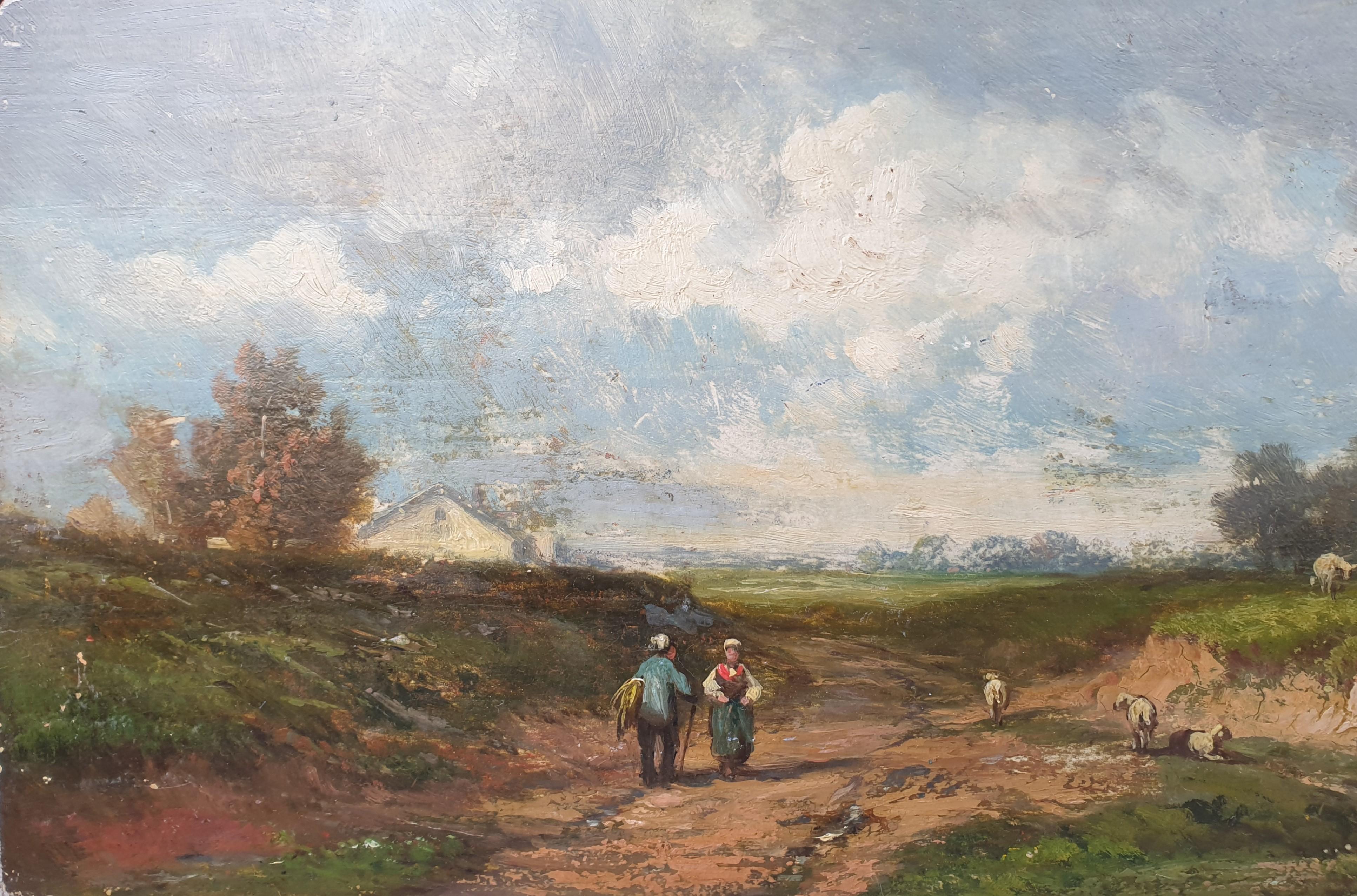 Scuola di Barbizon DUPRE Paesaggio foresta 19° dipinto francese - Painting di Jules Dupre