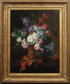 Antique French Large Finely Framed 19th C Realist Flower Still Life Oil Painting