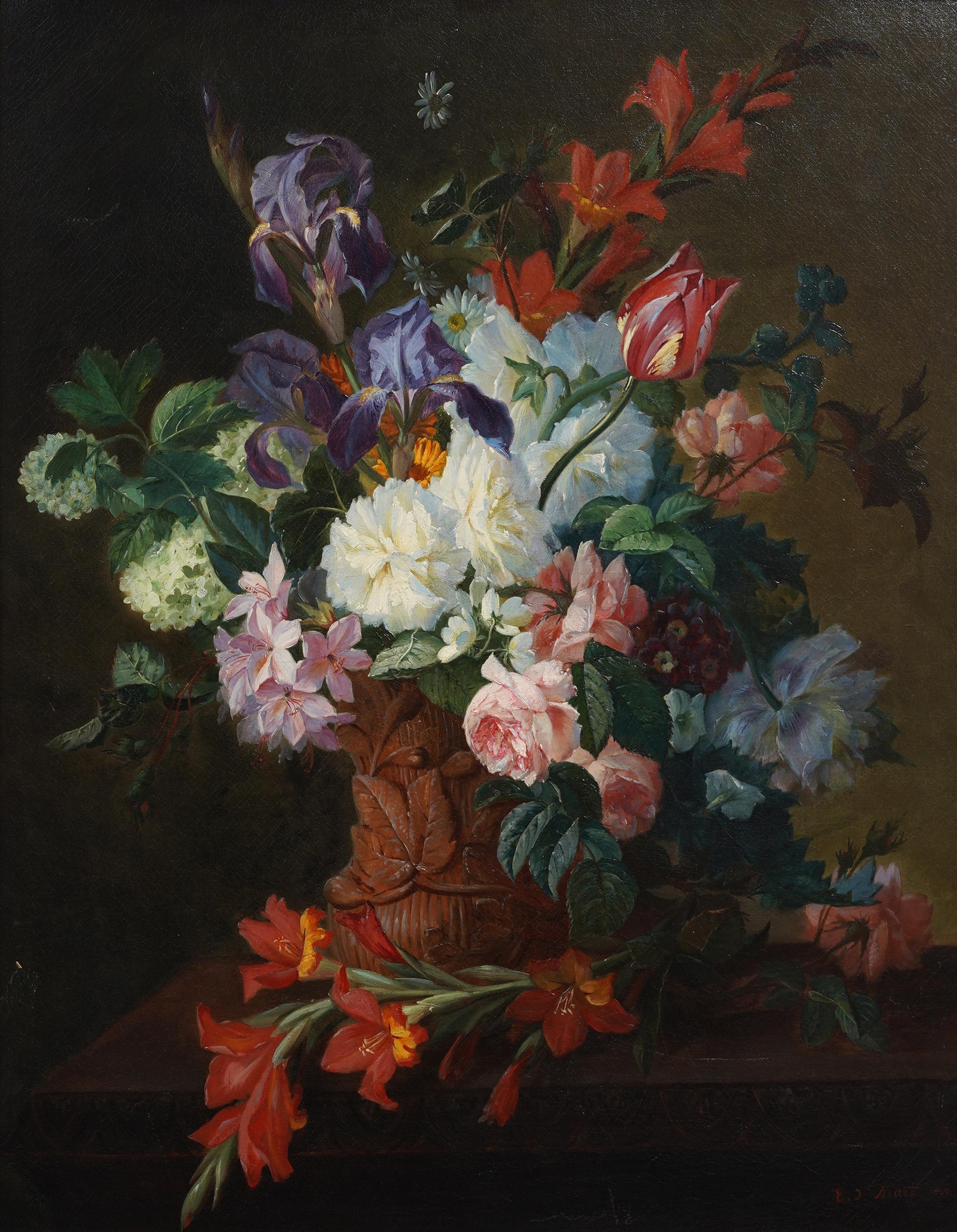 Antique French Large Finely Framed 19th C Realist Flower Still Life Oil Painting For Sale 2