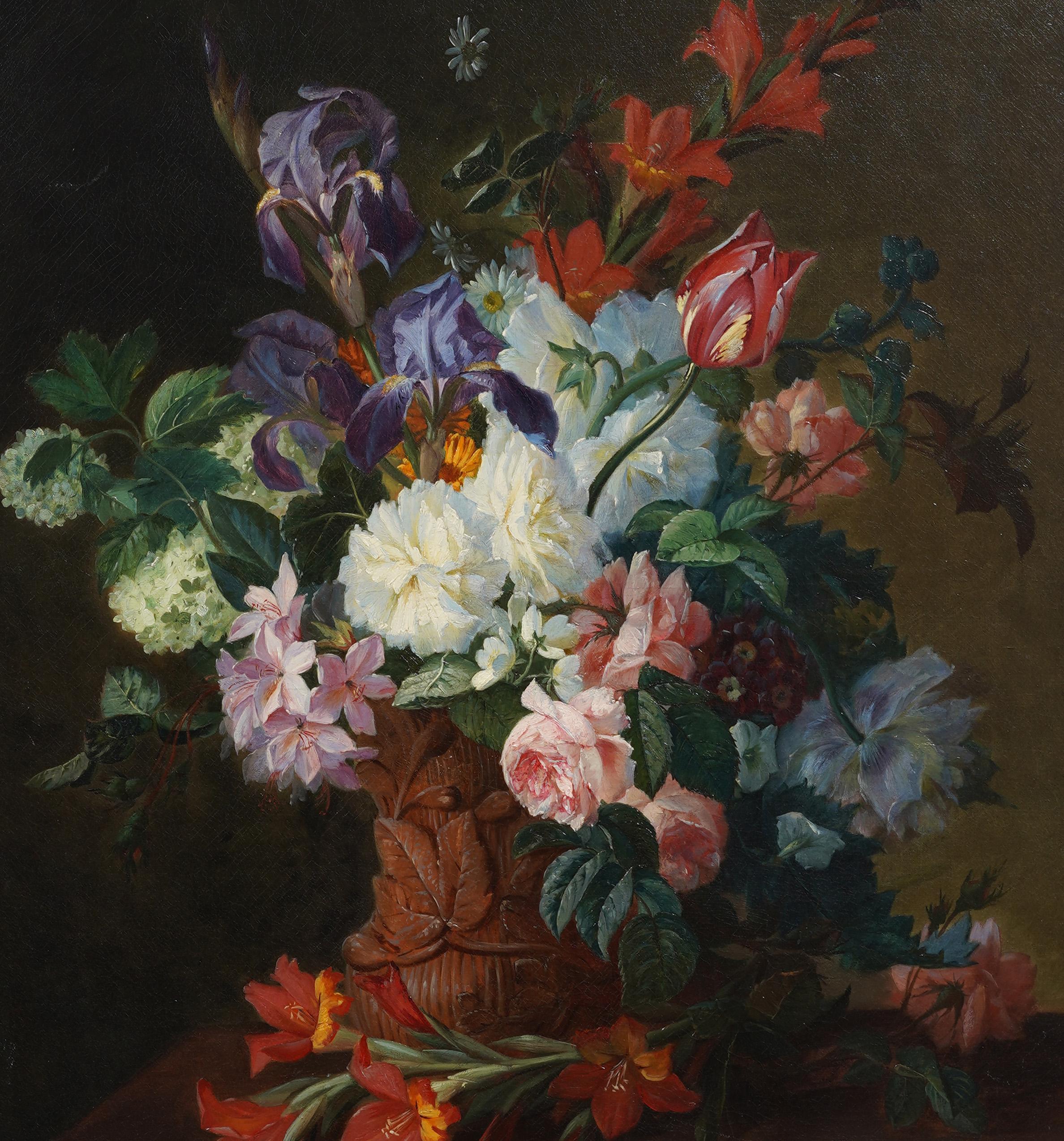 Antique French Large Finely Framed 19th C Realist Flower Still Life Oil Painting For Sale 3