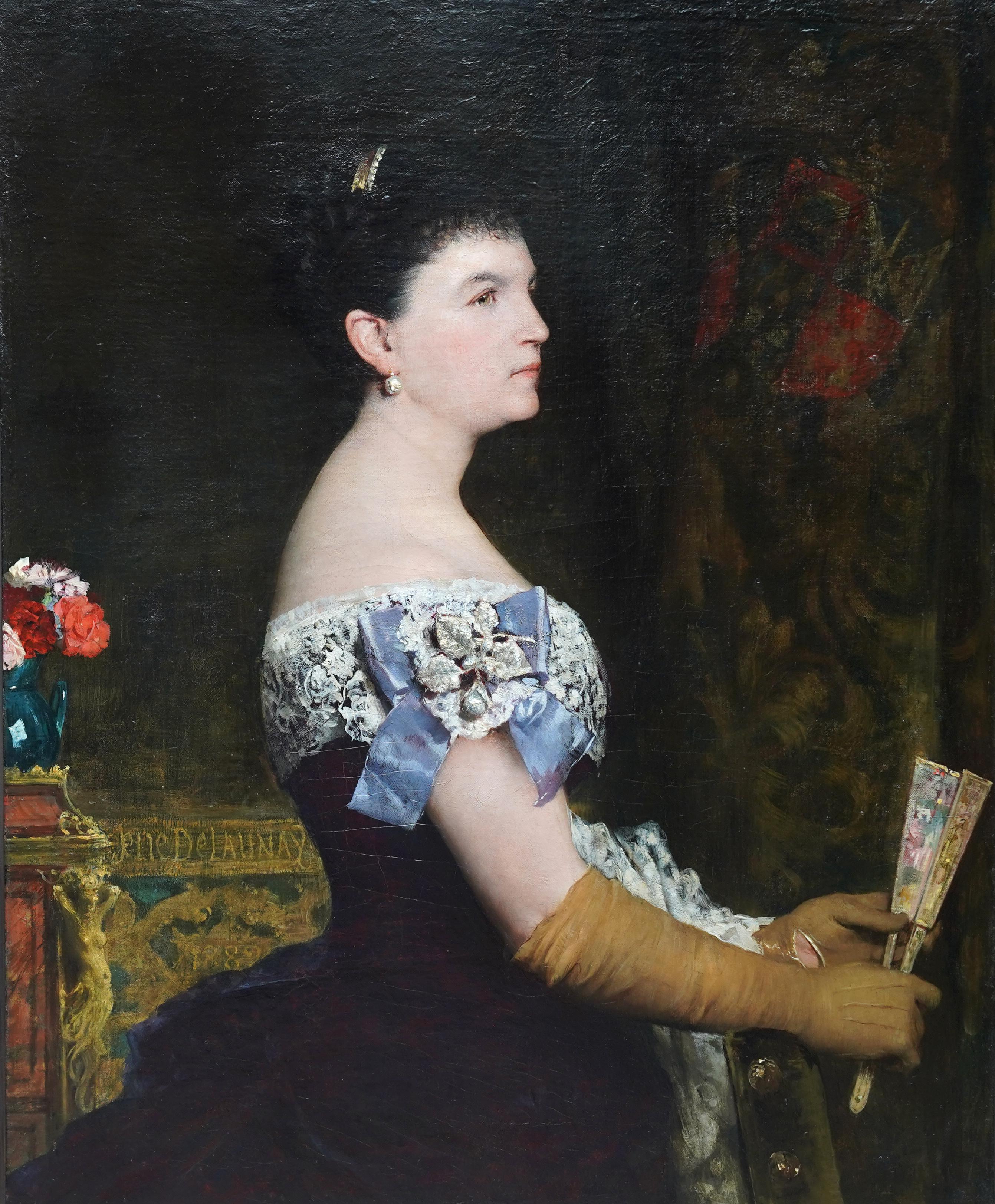La Marquesa De Escombreras - Peinture à l'huile d'art française du 19e siècle représentant un portrait de femme  en vente 6
