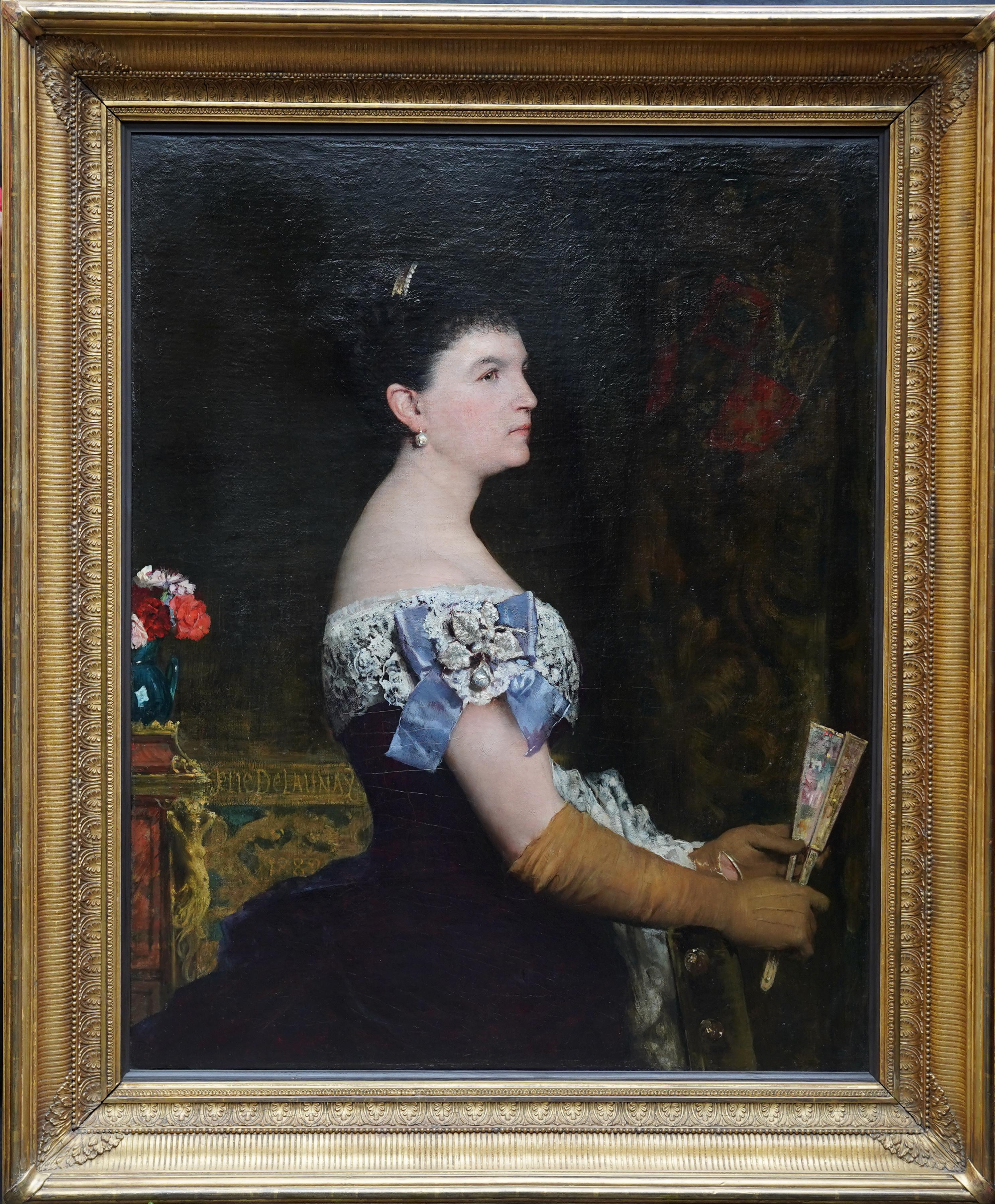 La Marquesa De Escombreras - Peinture à l'huile d'art française du 19e siècle représentant un portrait de femme 